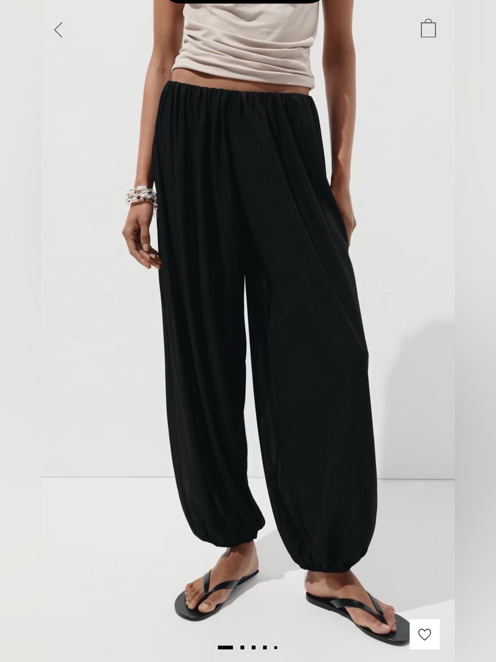 Mango Black Elastic-Waist Cropped Harem Pants
